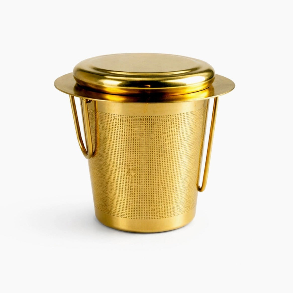 Roestvrijstalen theefilter goud met deksel & theelepel | Fijnmazige permanente filter voor kopjes